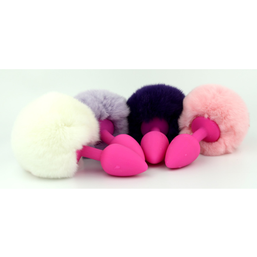 Silicone Anal Plug with Ball Fur Tail Silica Anus Spreader Enlarger Silica Gel